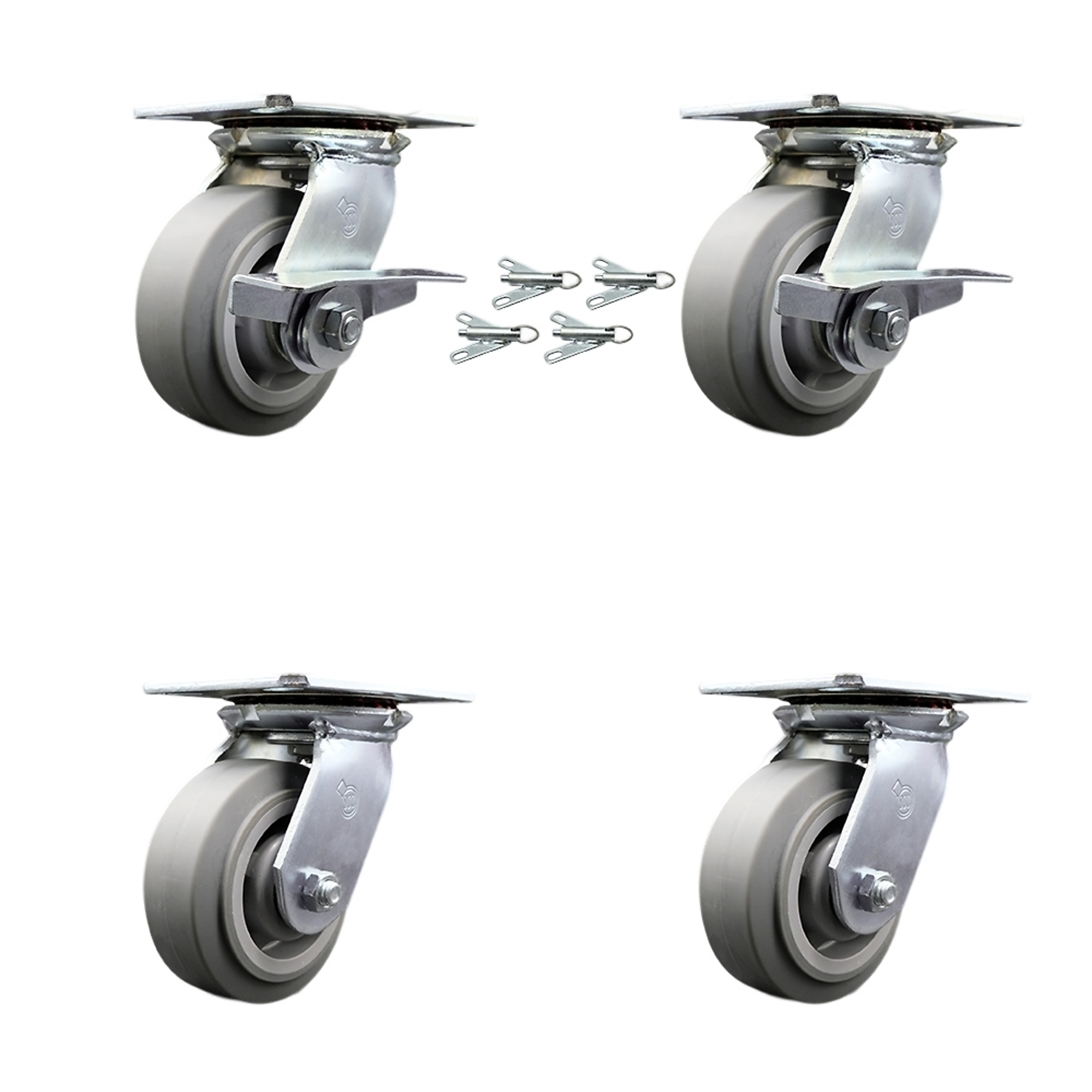 Service Caster, 5in. x 2in. Plate Casters, Wheel Diameter 5 in, Caster Type Swivel, Package (qty.) 4, Model# SCC-35S520-TPRRF-SLB-BSL-2-BSL-2